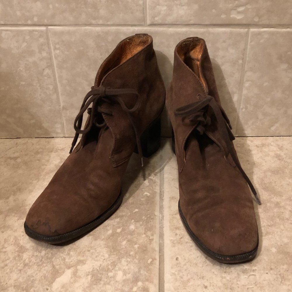 RALPH LAUREN COLLECTION SUEDE LACE-UP BOOTIE 7 *